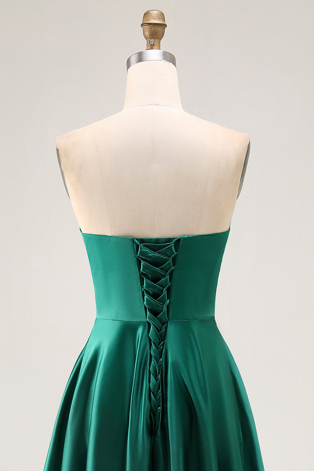 Dark Green Satin Strapless Keyhole Maxi Wedding Guest Dress