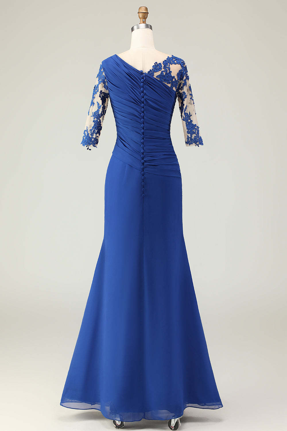 Royal Blue Mermaid Ruffled Long Mother of the Bride Dress with Sleeves