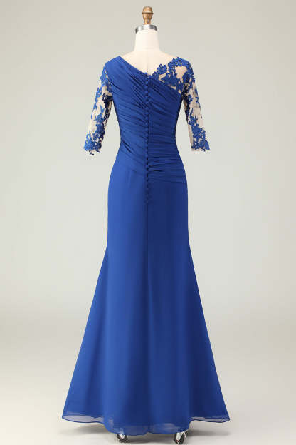 Royal Blue Mermaid Ruffled Long Mother of the Bride Dress with Sleeves