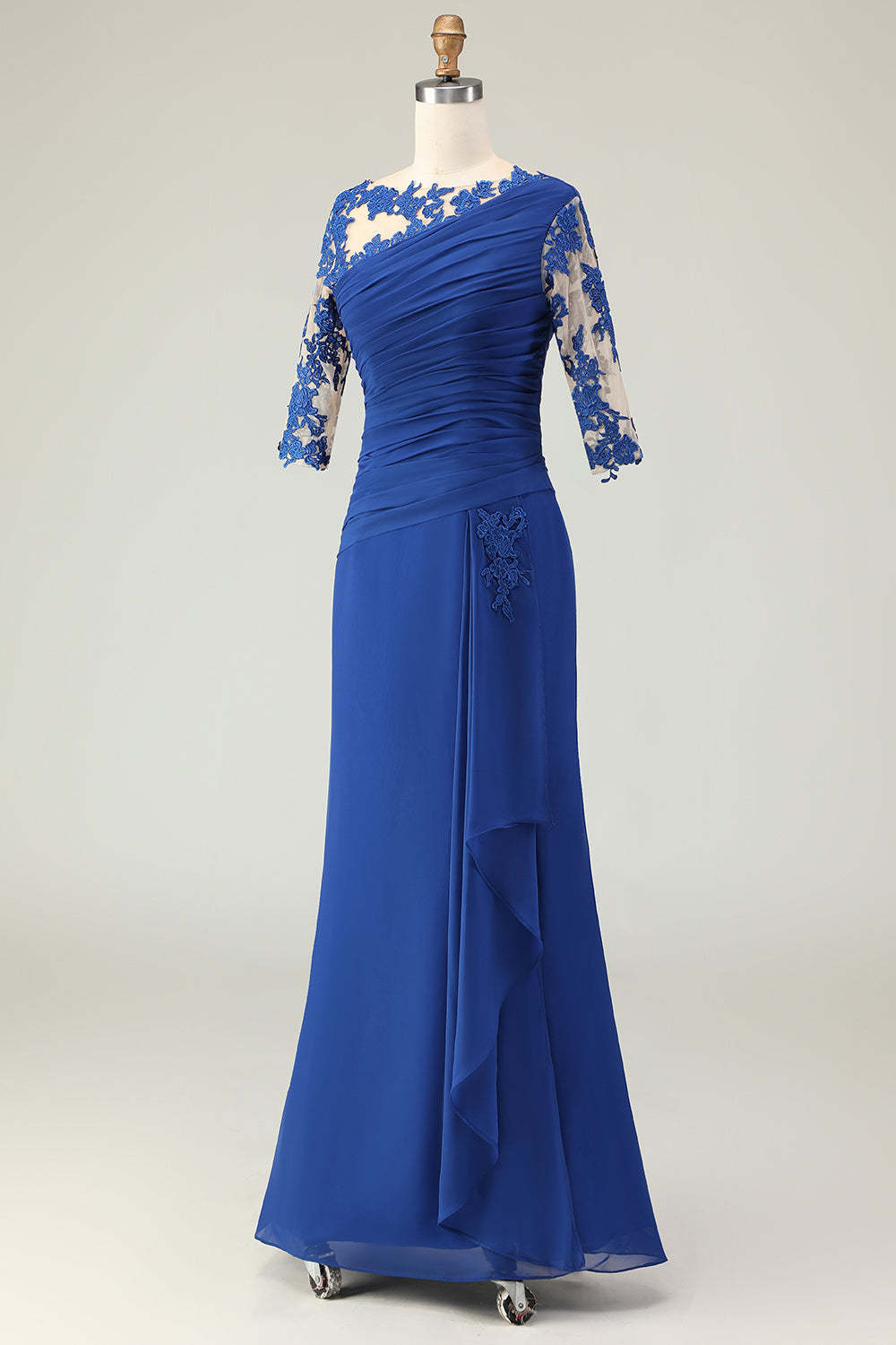 Royal Blue Mermaid Ruffled Long Mother of the Bride Dress with Sleeves