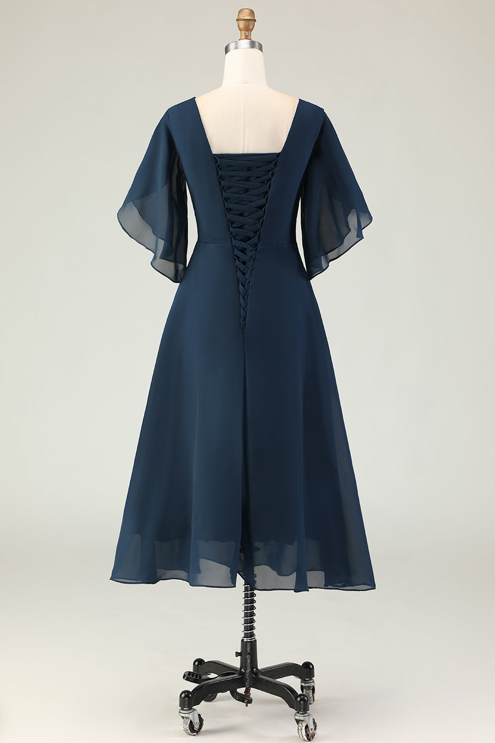 Sparkly Navy A-Line Beaded Midi Mother of the Bride Dress with Sleeves
