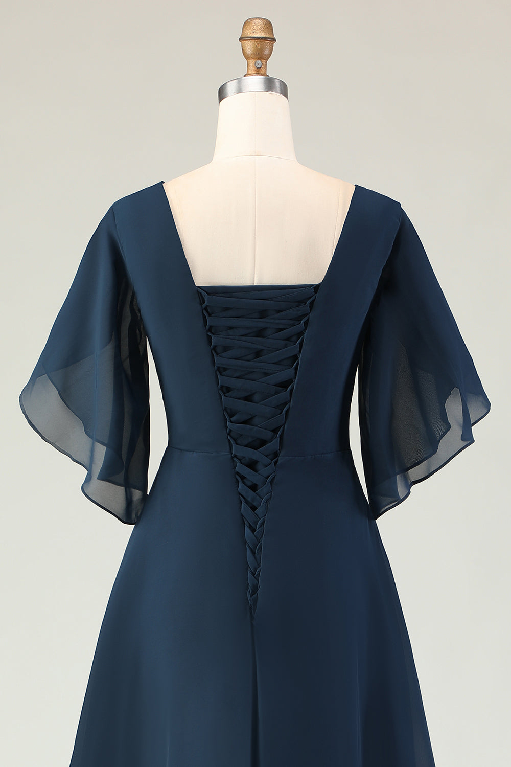 Sparkly Navy A-Line Beaded Midi Mother of the Bride Dress with Sleeves