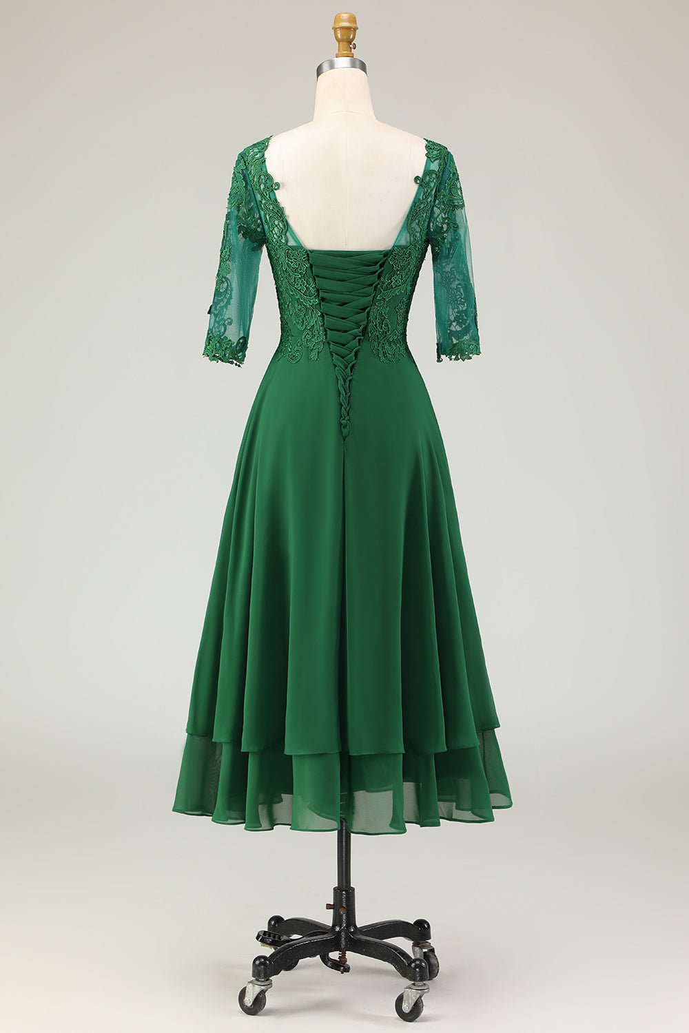 Green Boat Neck Lace Midi Mother of the Bride Dress