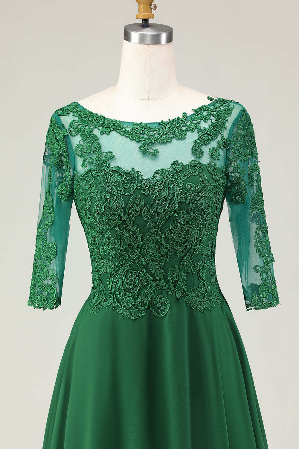 Green Boat Neck Lace Midi Mother of the Bride Dress