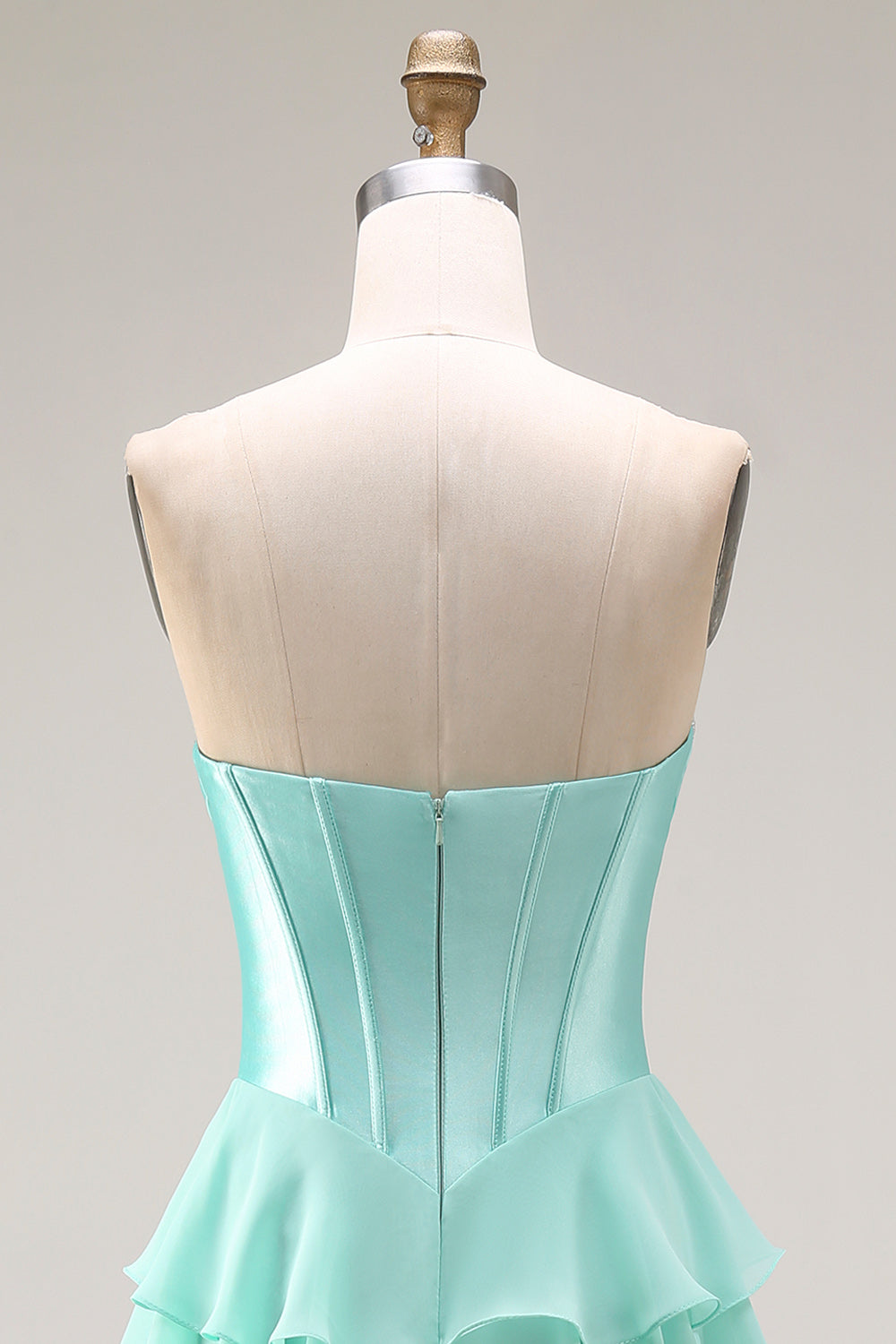 Sparkly Blue Sequin Ruffled Tiered Long Corset Prom Dress with Bow