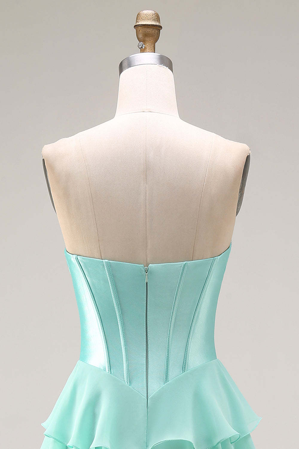 Sparkly Blue Sequin Ruffled Tiered Long Corset Prom Dress with Bow