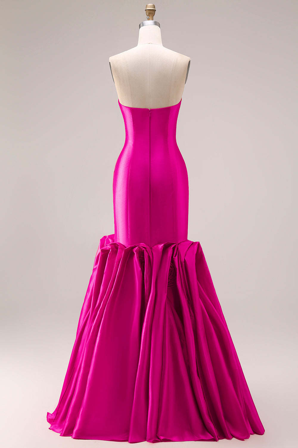 Fuchsia Mermaid Satin Sweetheart Long Ruffled Prom Dress