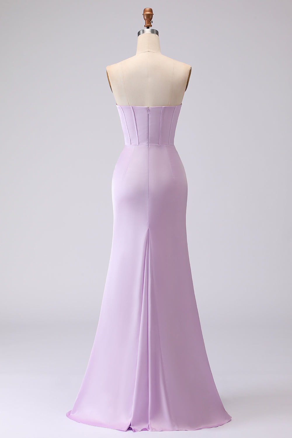 Lilac Mermaid Strapless Long Corset Bridesmaid Dress