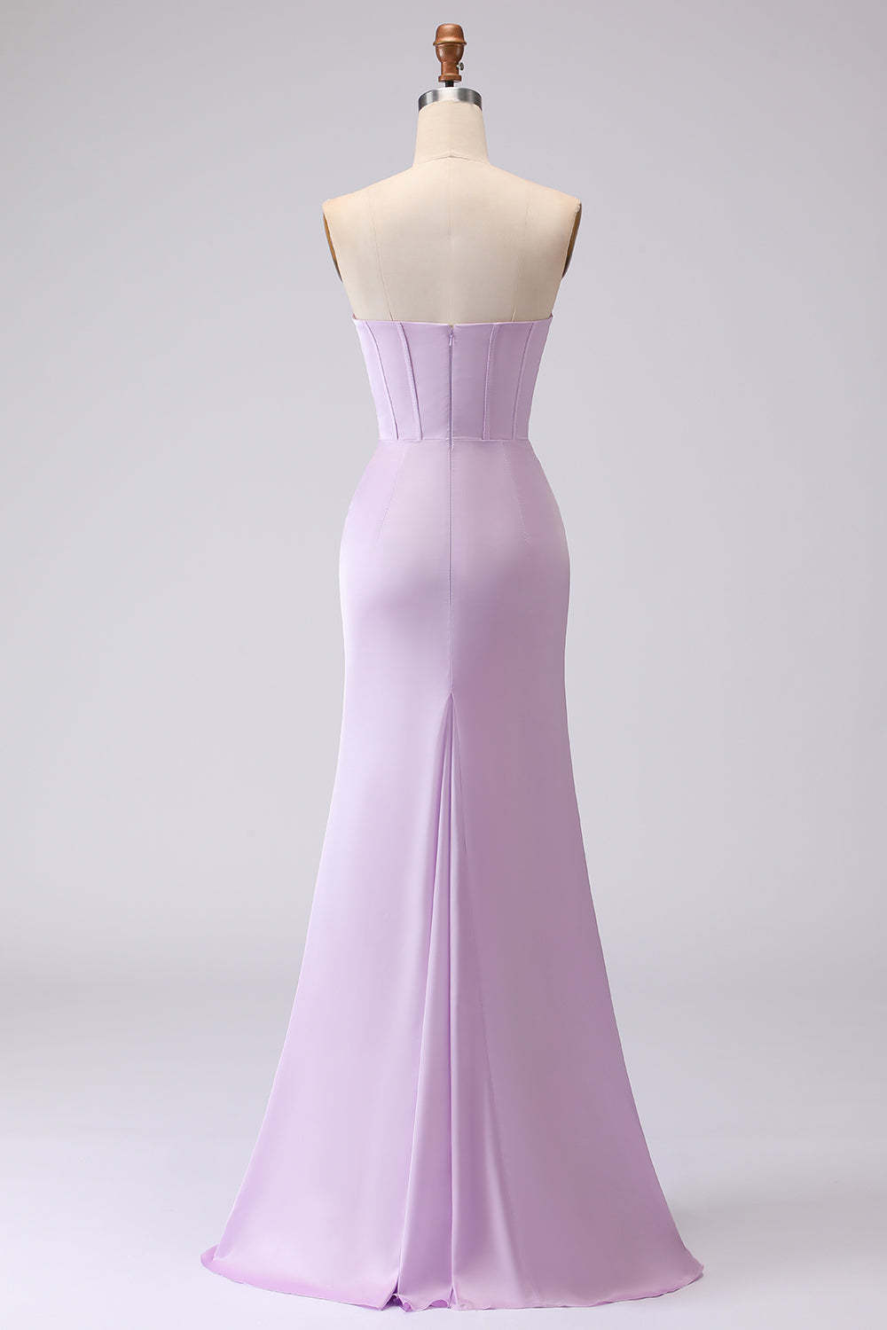Lilac Mermaid Strapless Long Corset Bridesmaid Dress
