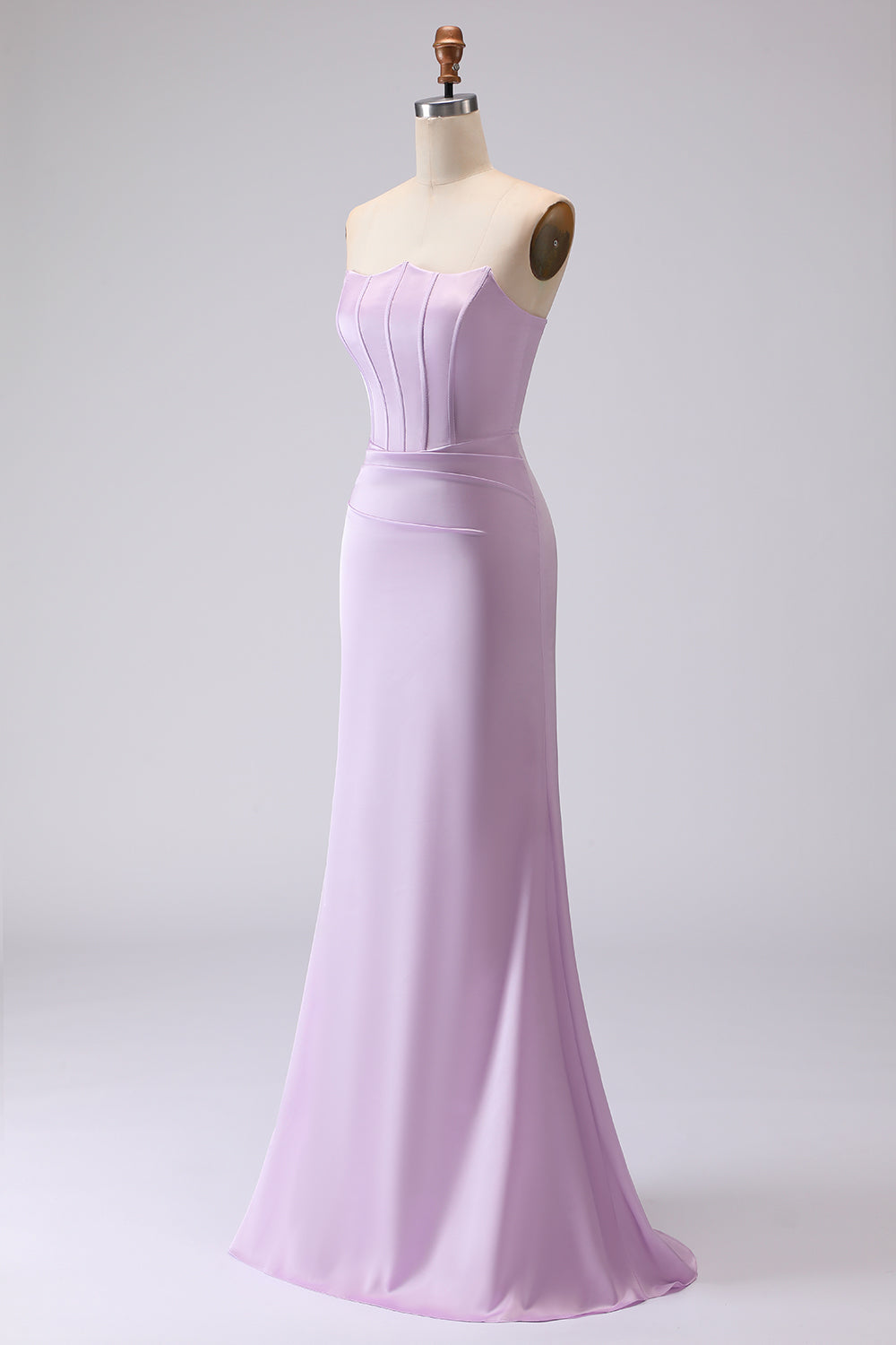 Lilac Mermaid Strapless Long Corset Bridesmaid Dress