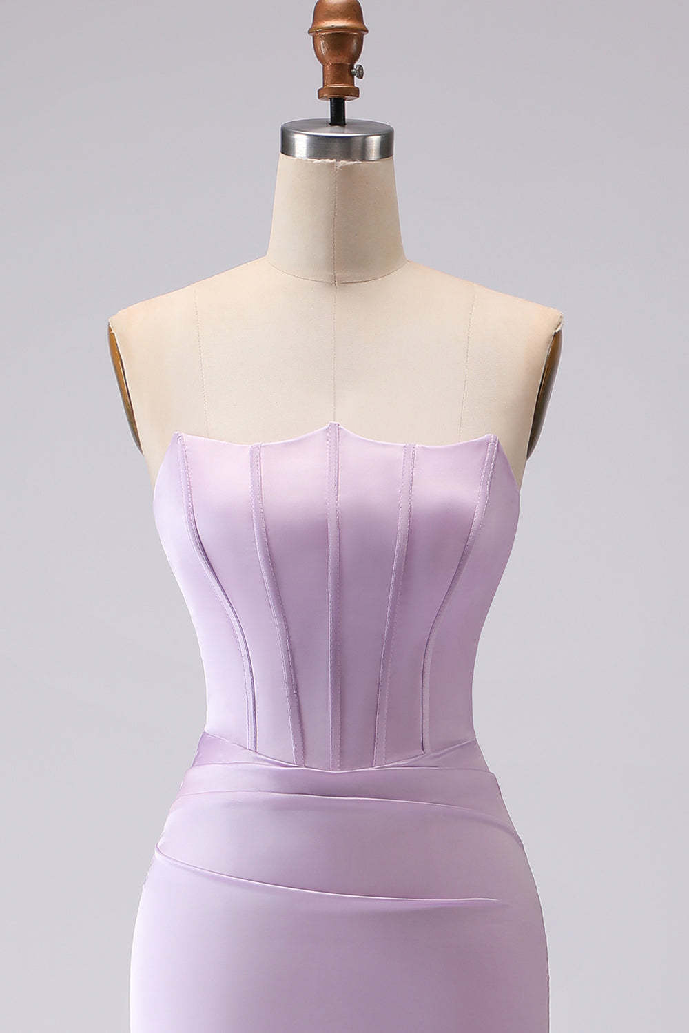 Lilac Mermaid Strapless Long Corset Bridesmaid Dress
