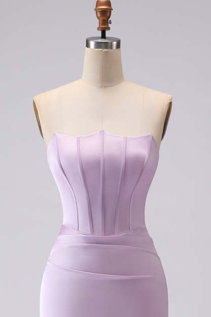 Lilac Mermaid Strapless Long Corset Bridesmaid Dress