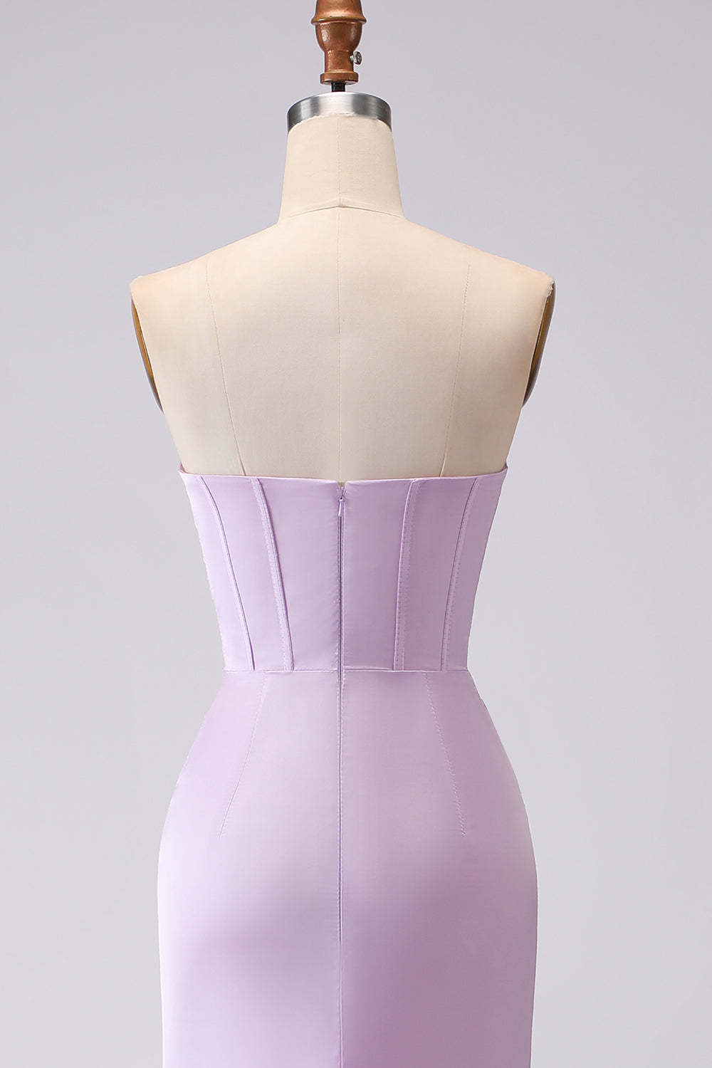 Lilac Mermaid Strapless Long Corset Bridesmaid Dress