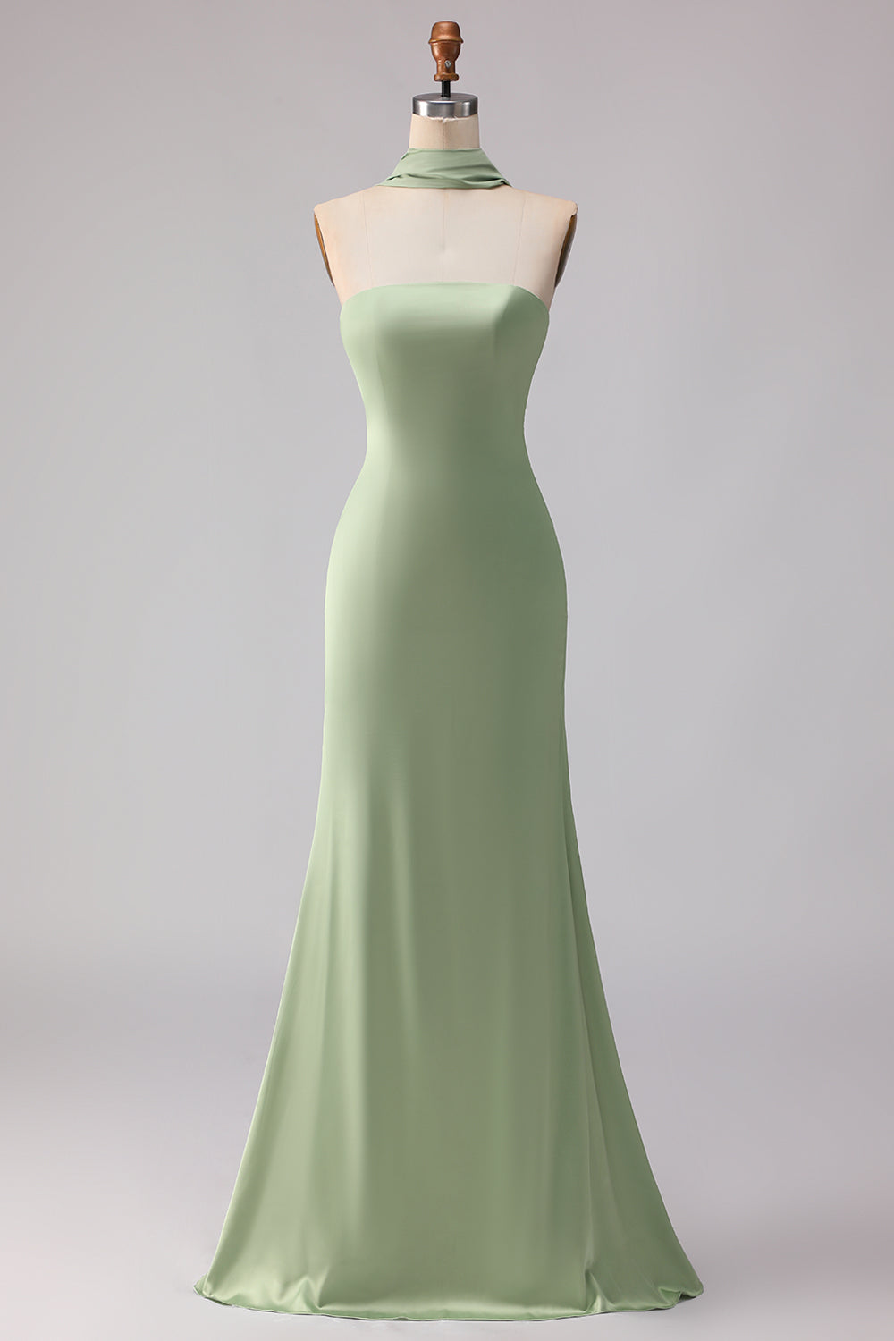 Dusty Sage Satin Strapless Mermaid Maxi Bridesmaid Dress
