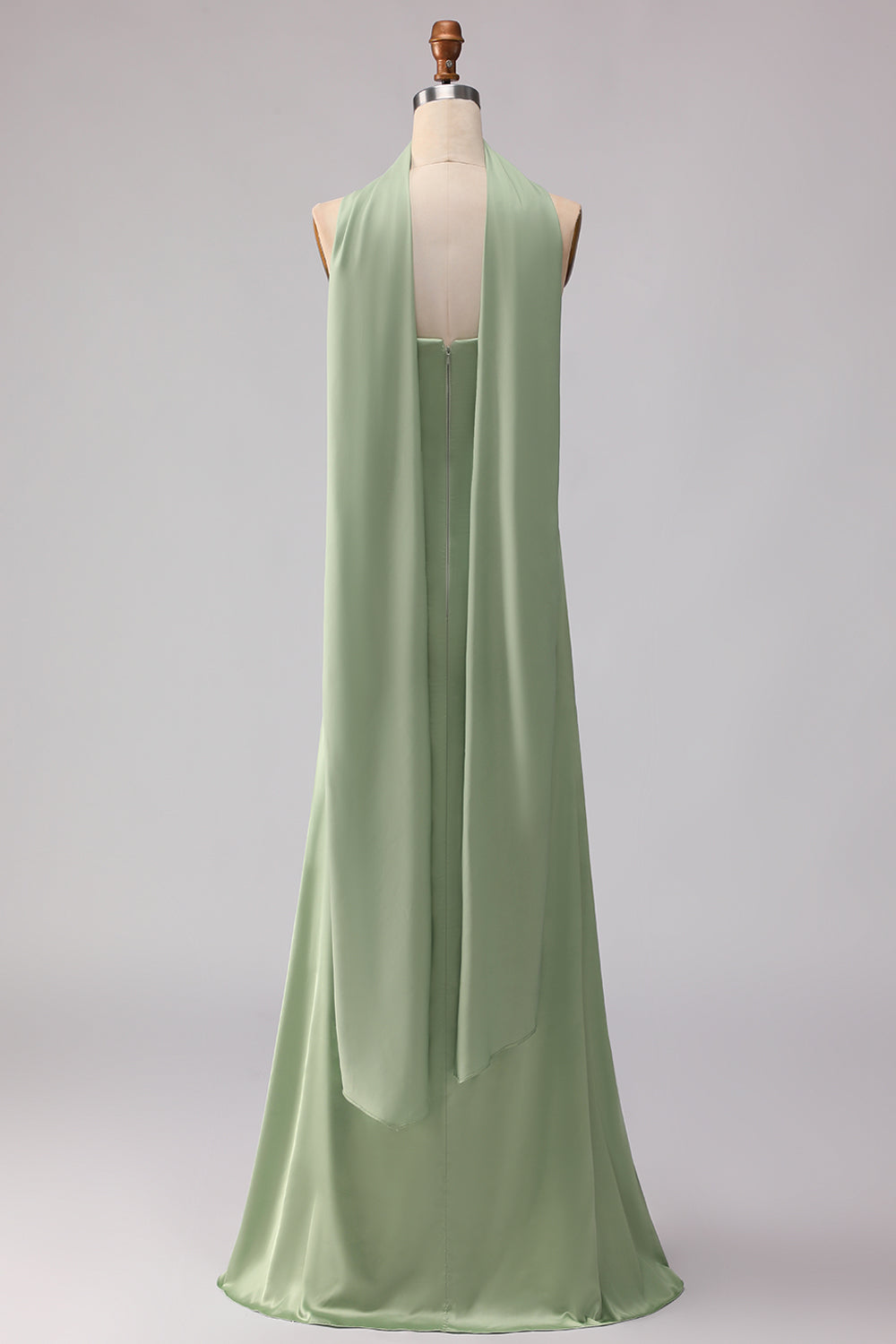 Dusty Sage Satin Strapless Mermaid Maxi Bridesmaid Dress
