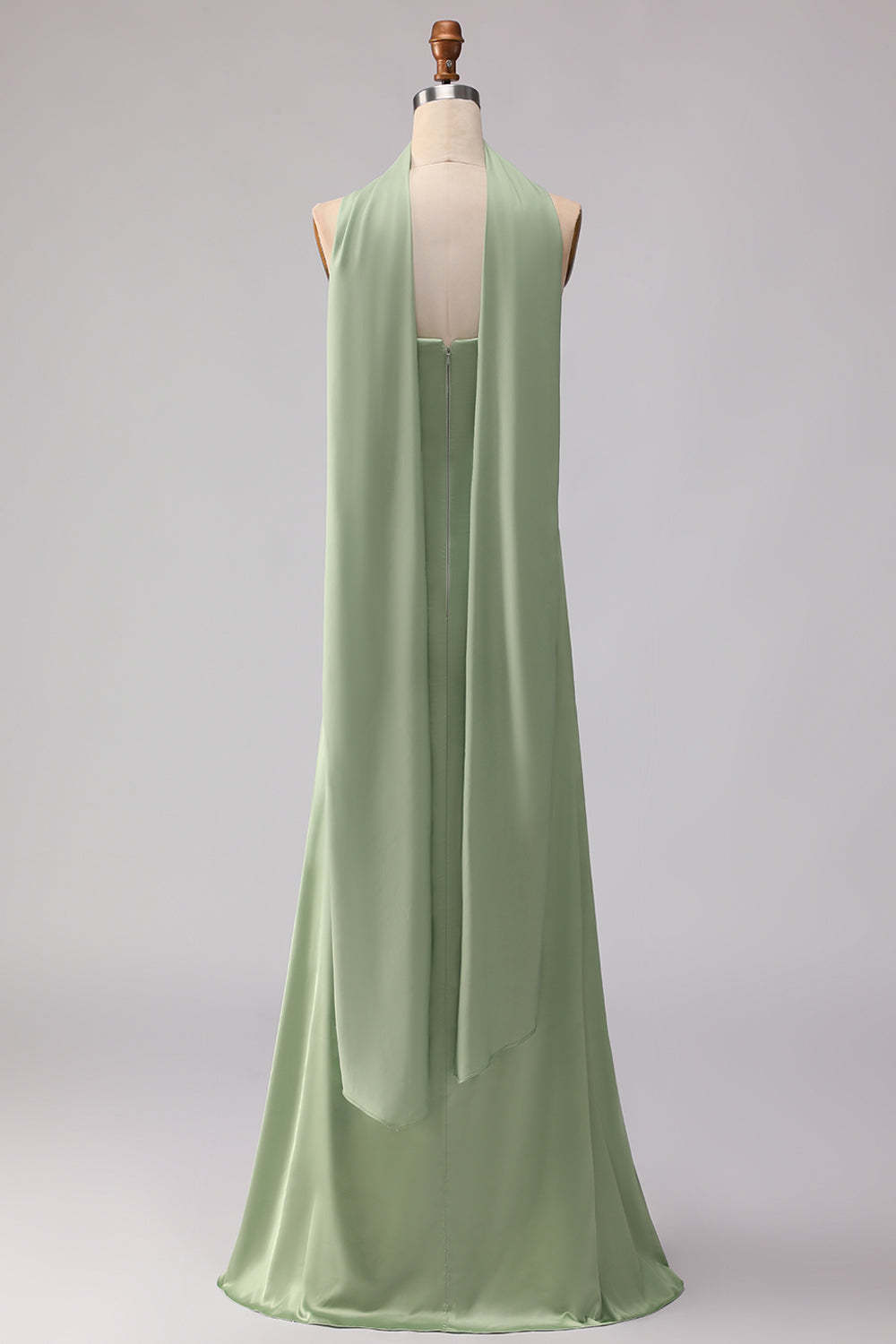 Dusty Sage Satin Strapless Mermaid Maxi Bridesmaid Dress