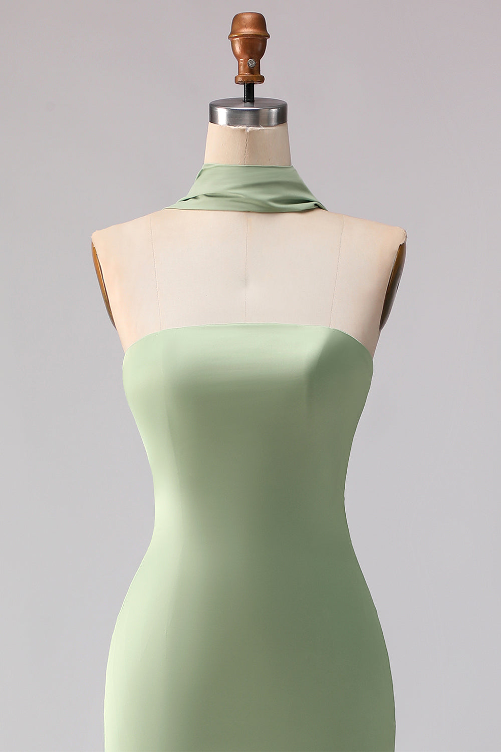 Dusty Sage Satin Strapless Mermaid Maxi Bridesmaid Dress