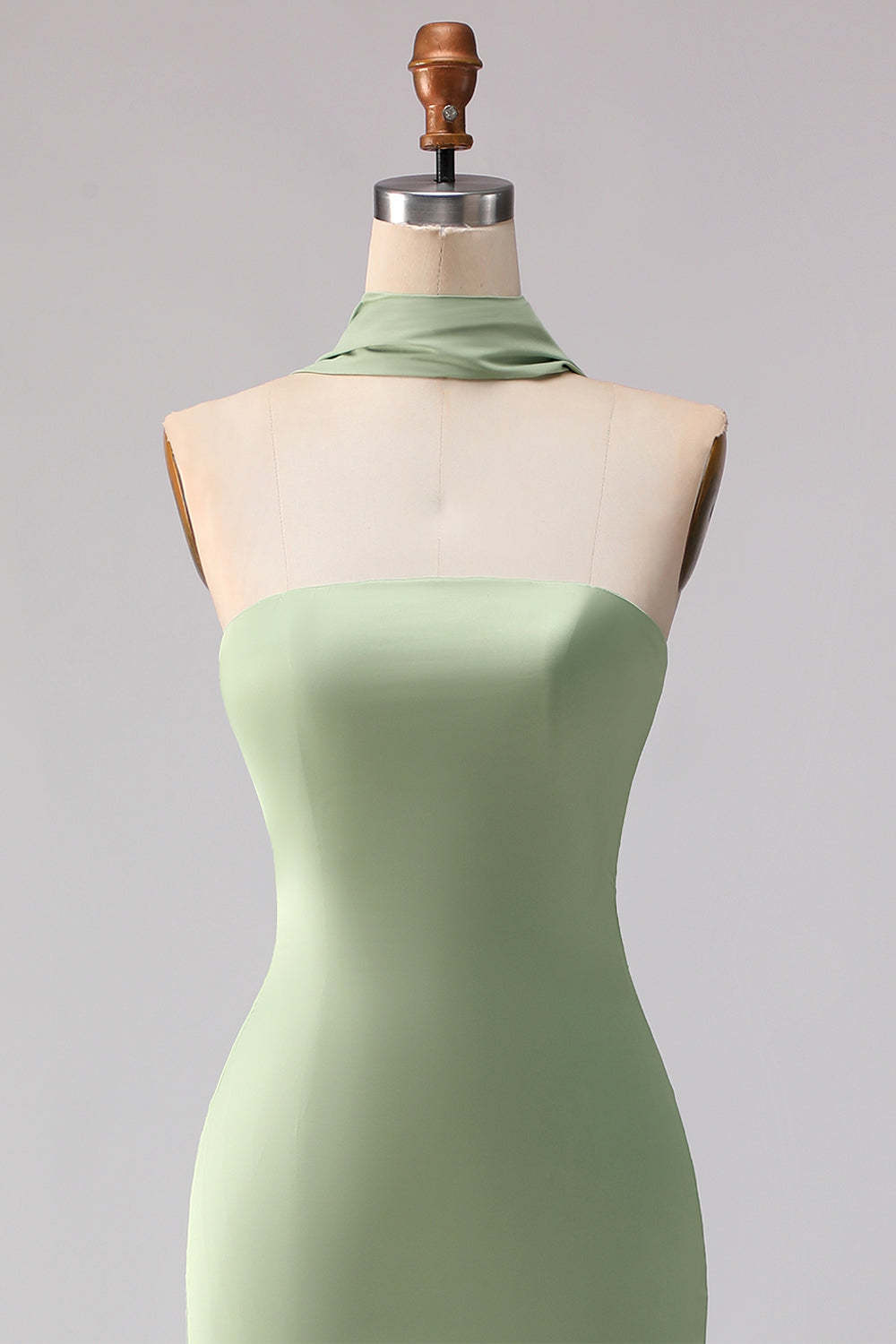 Dusty Sage Satin Strapless Mermaid Maxi Bridesmaid Dress