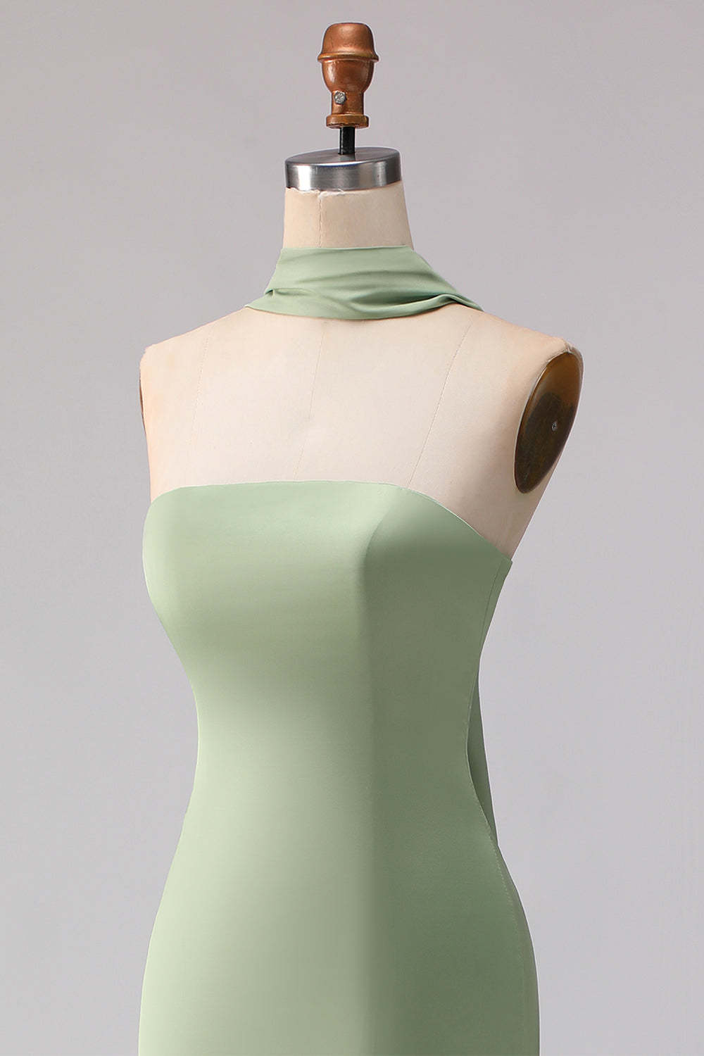 Dusty Sage Satin Strapless Mermaid Maxi Bridesmaid Dress