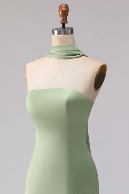 Dusty Sage Satin Strapless Mermaid Maxi Bridesmaid Dress
