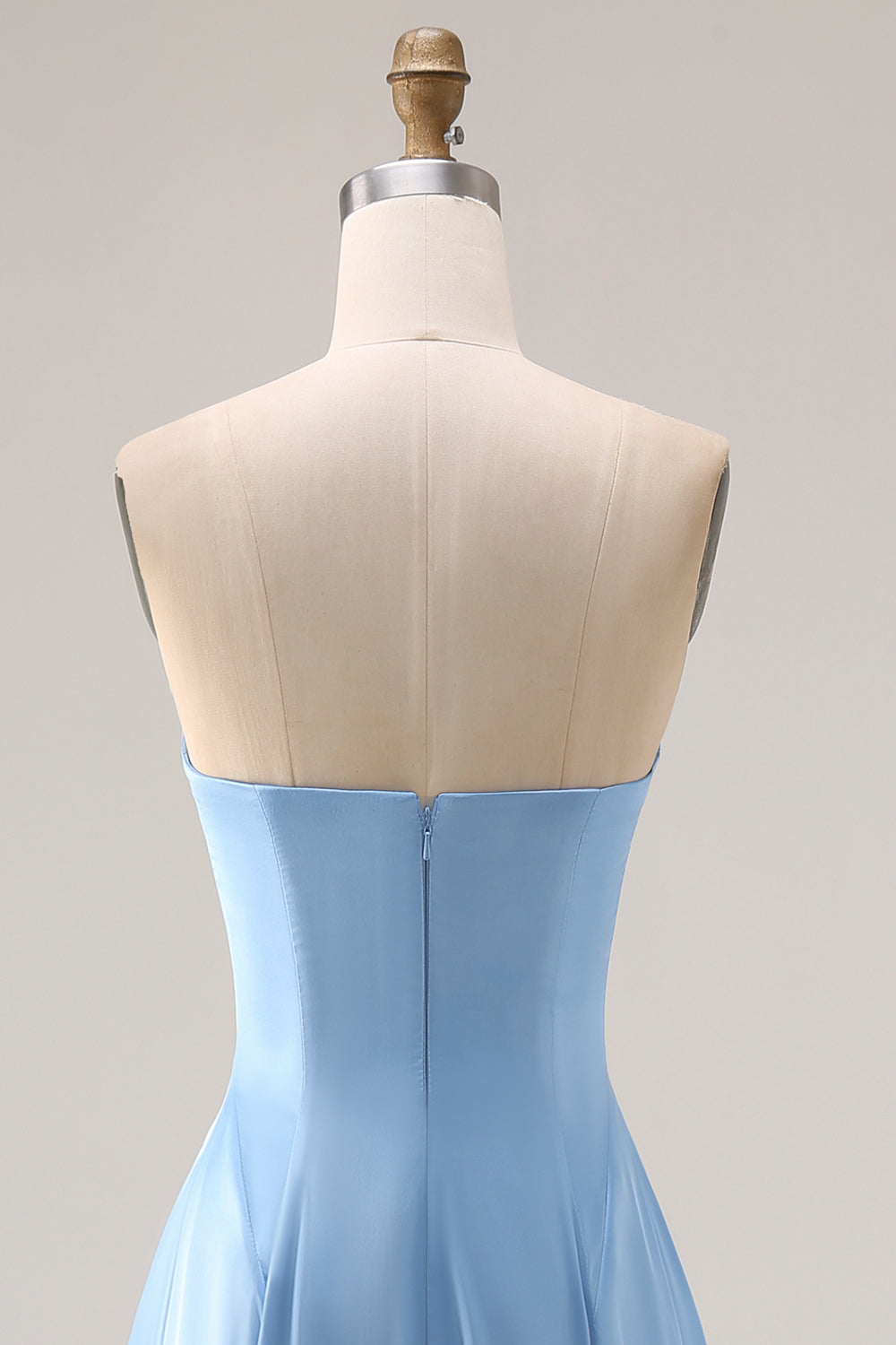 Steel Blue A Line Strapless Backless Maxi Bridesmaid Dress