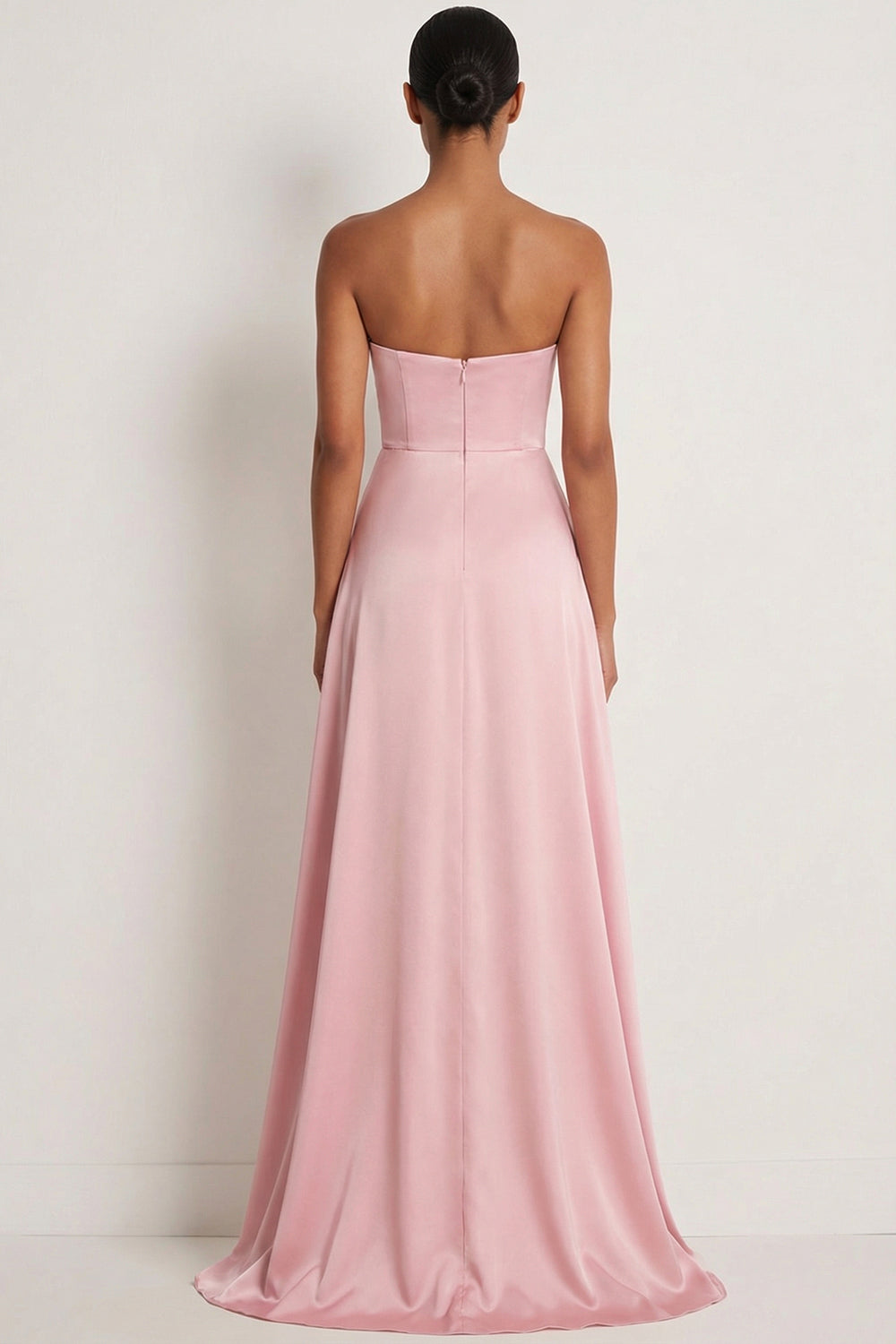 Dusty Rose A Line Draped Satin Maxi Bridesmaid Dress