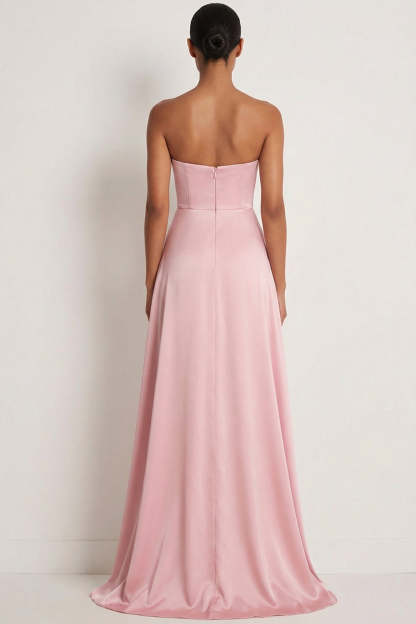 Dusty Rose A Line Draped Satin Maxi Bridesmaid Dress