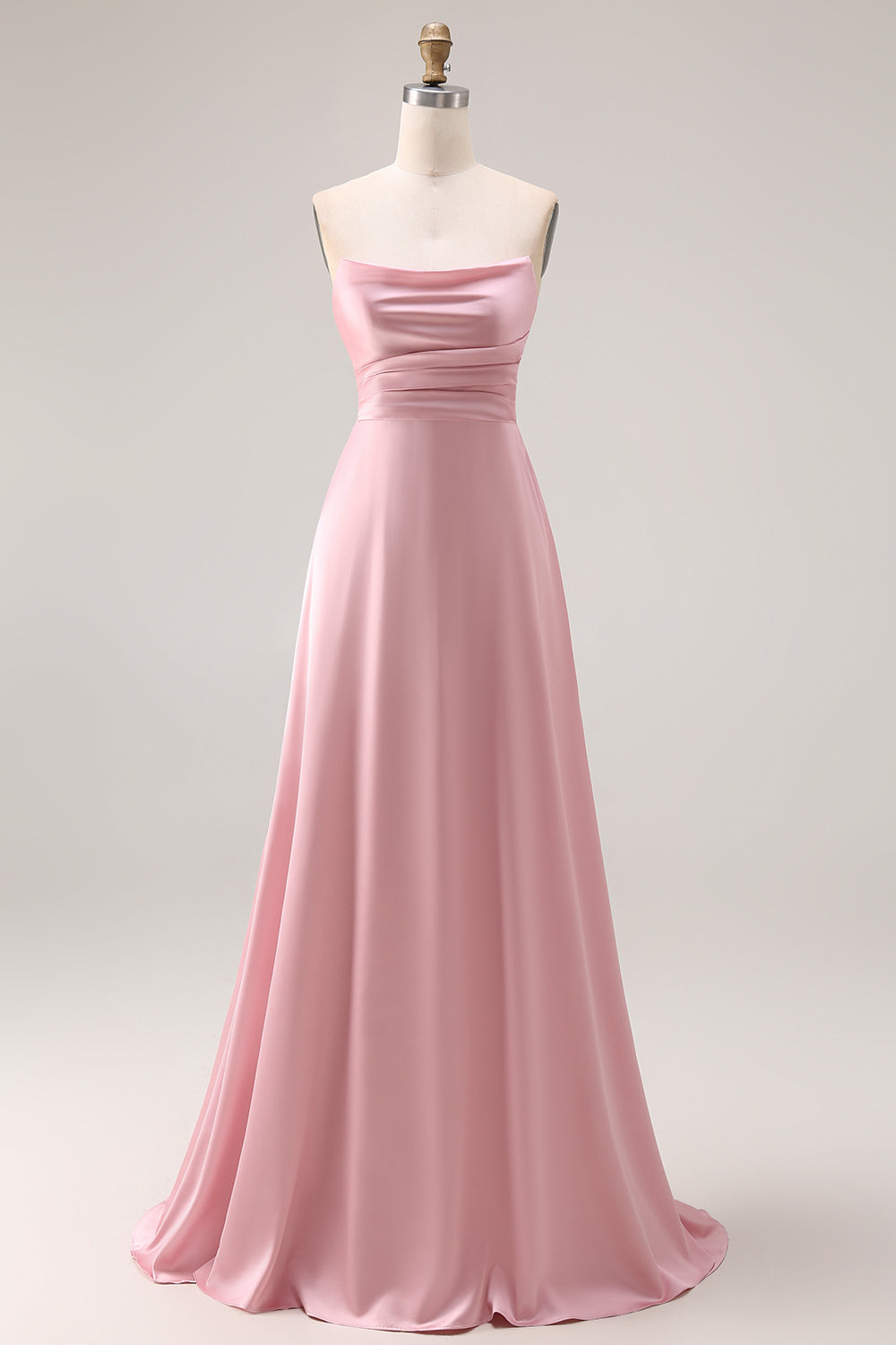 Dusty Rose A Line Draped Satin Maxi Bridesmaid Dress