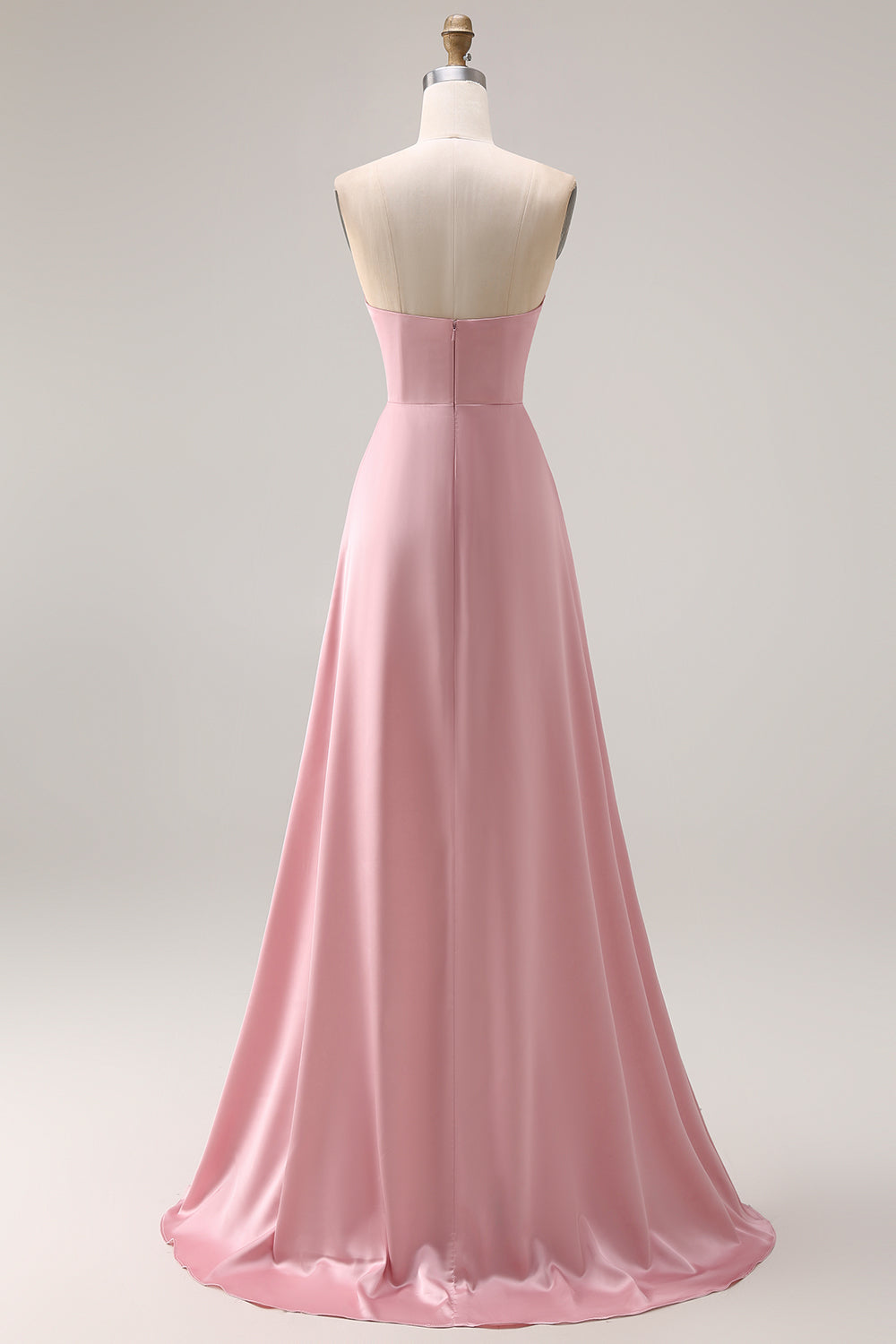 Dusty Rose A Line Draped Satin Maxi Bridesmaid Dress