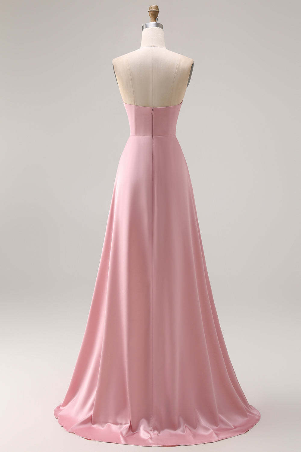 Dusty Rose A Line Draped Satin Maxi Bridesmaid Dress