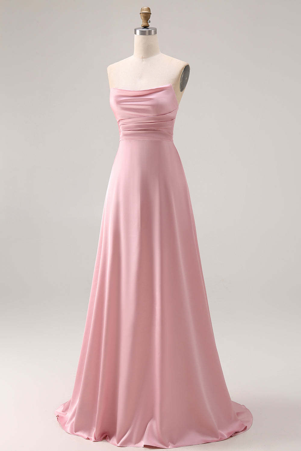 Dusty Rose A Line Draped Satin Maxi Bridesmaid Dress