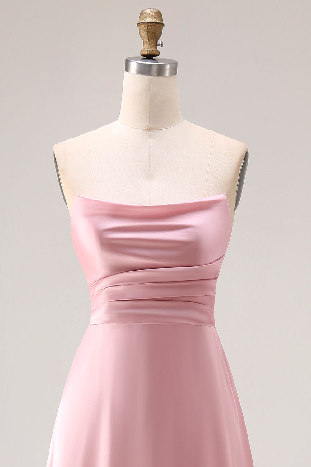Dusty Rose A Line Draped Satin Maxi Bridesmaid Dress