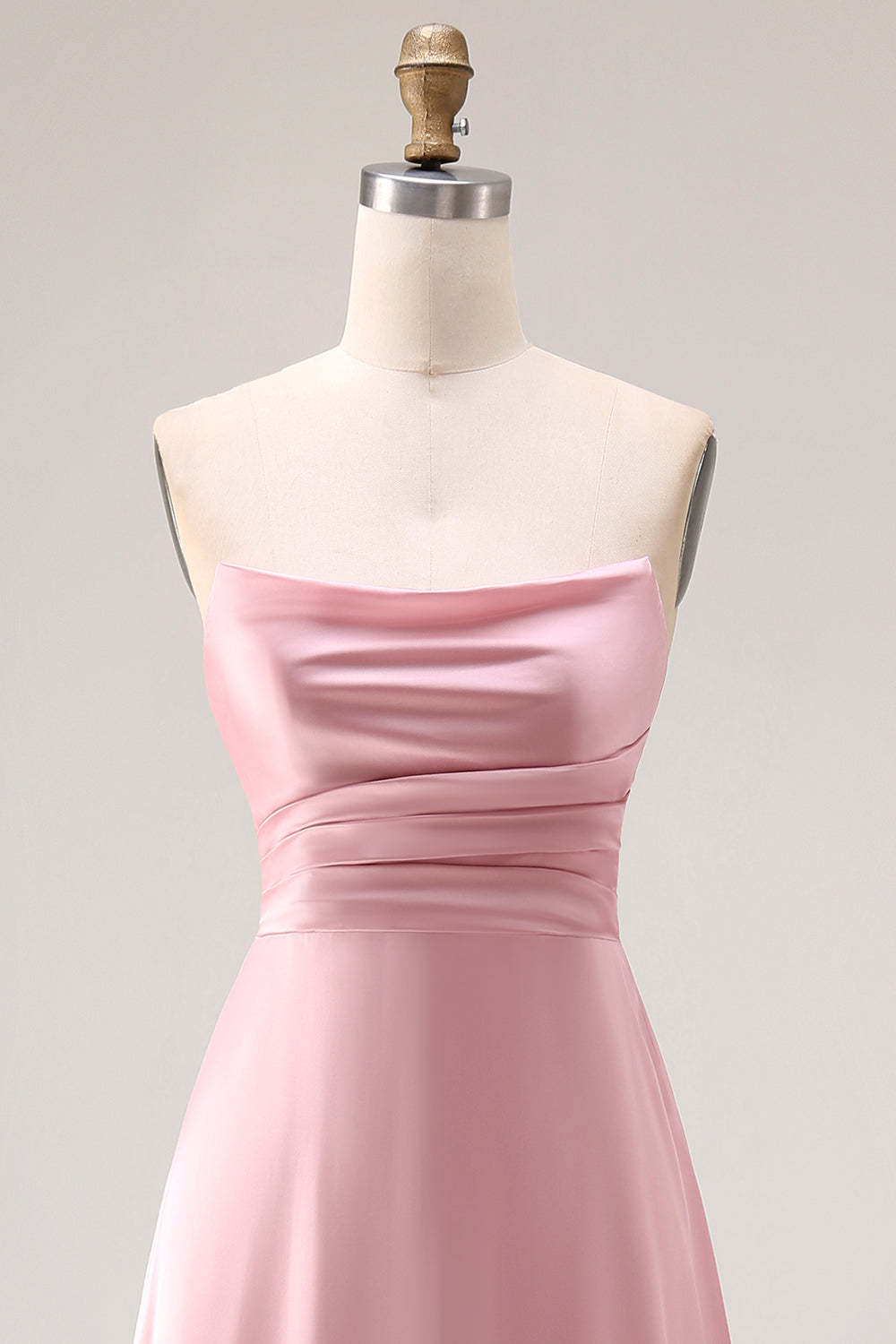 Dusty Rose A Line Draped Satin Maxi Bridesmaid Dress