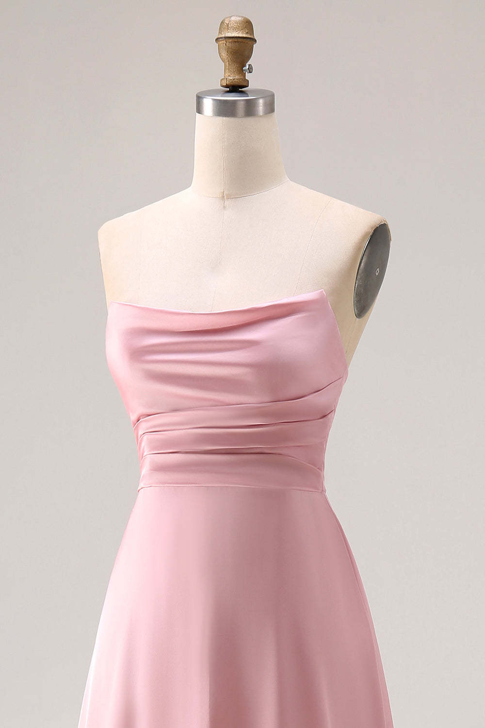 Dusty Rose A Line Draped Satin Maxi Bridesmaid Dress