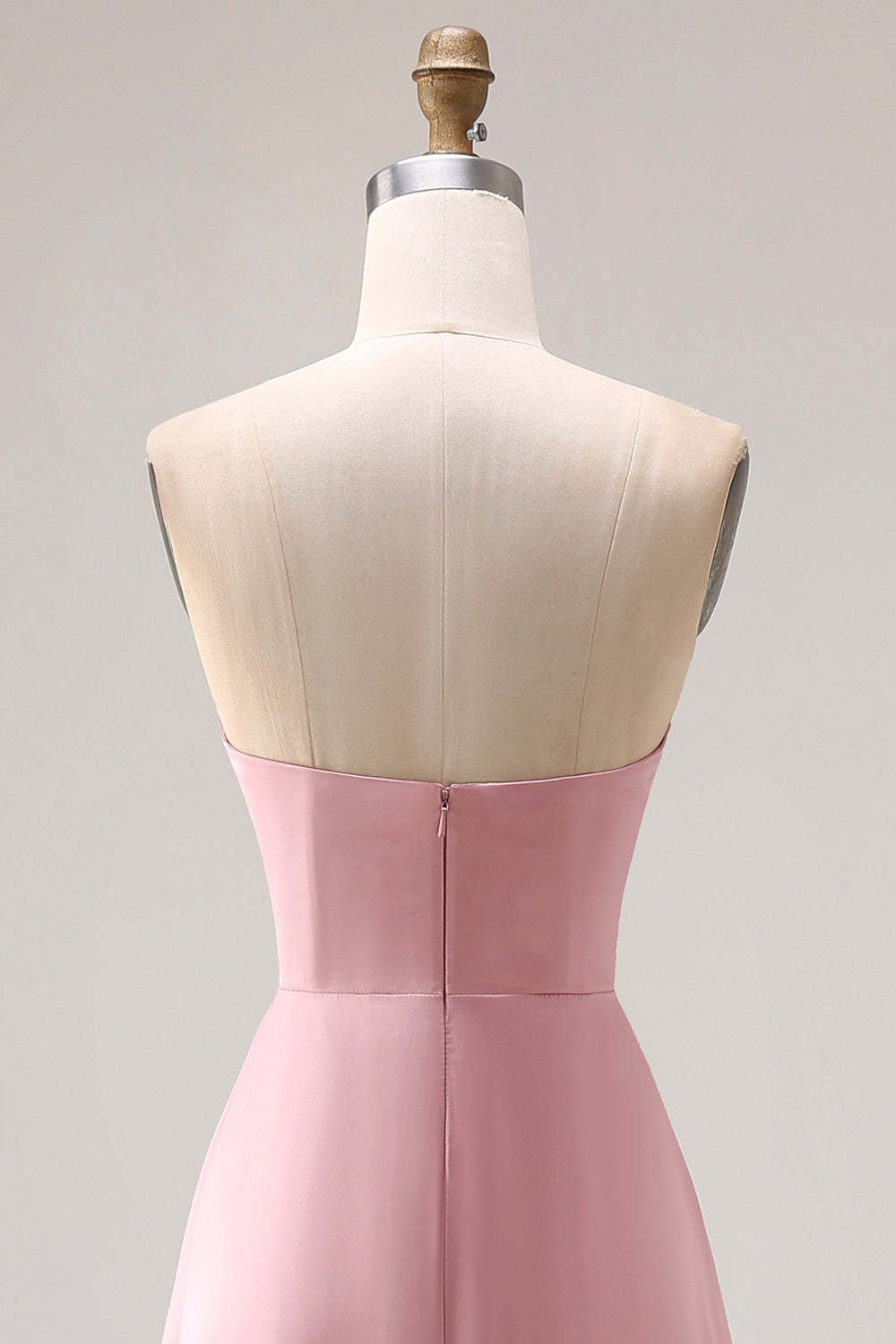 Dusty Rose A Line Draped Satin Maxi Bridesmaid Dress