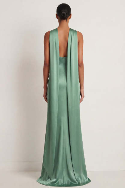 Eucalyptus Satin Halter Neck Mermaid Maxi Bridesmaid Dress with Slit