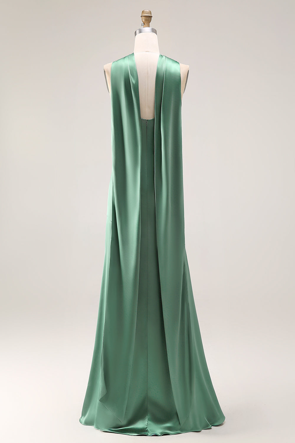 Eucalyptus Satin Halter Neck Mermaid Maxi Bridesmaid Dress with Slit