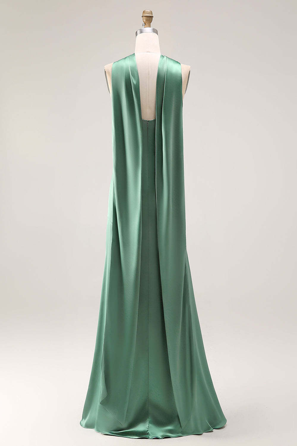 Eucalyptus Satin Halter Neck Mermaid Maxi Bridesmaid Dress with Slit