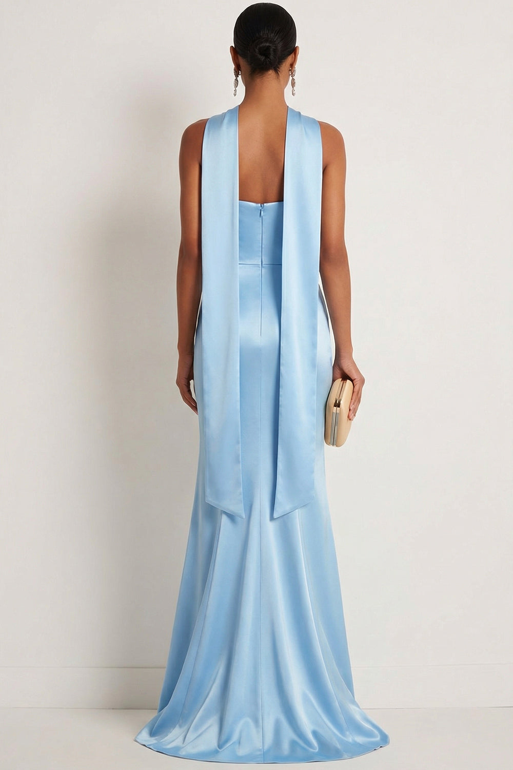 Steel Blue Mermaid Strapless Maxi Bridesmaid Dress with Slit
