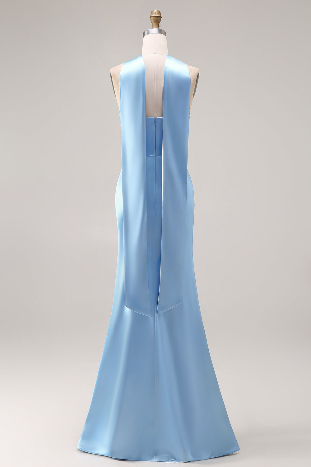 Steel Blue Mermaid Strapless Maxi Bridesmaid Dress with Slit