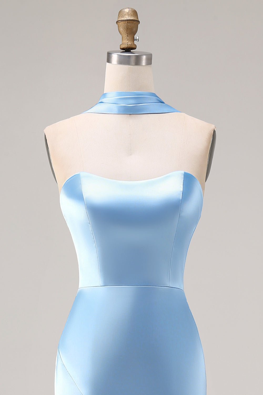 Steel Blue Mermaid Strapless Maxi Bridesmaid Dress with Slit