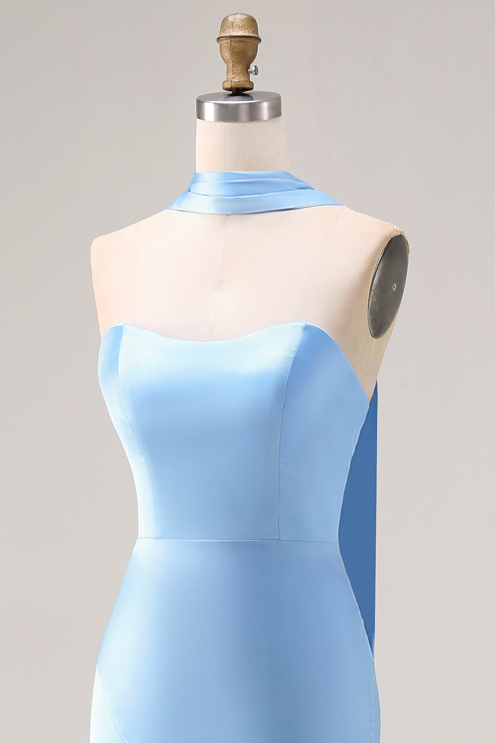 Steel Blue Mermaid Strapless Maxi Bridesmaid Dress with Slit