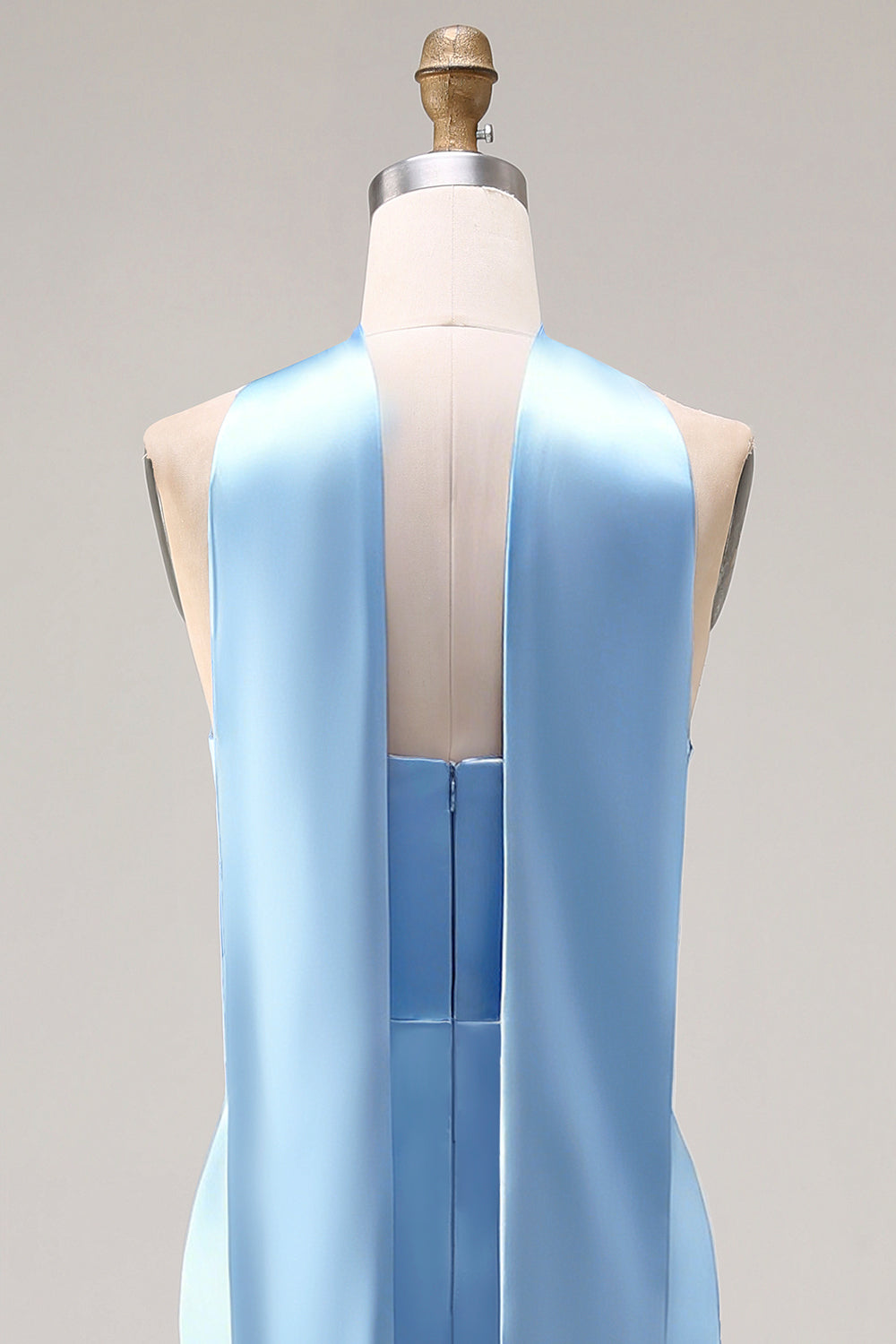 Steel Blue Mermaid Strapless Maxi Bridesmaid Dress with Slit