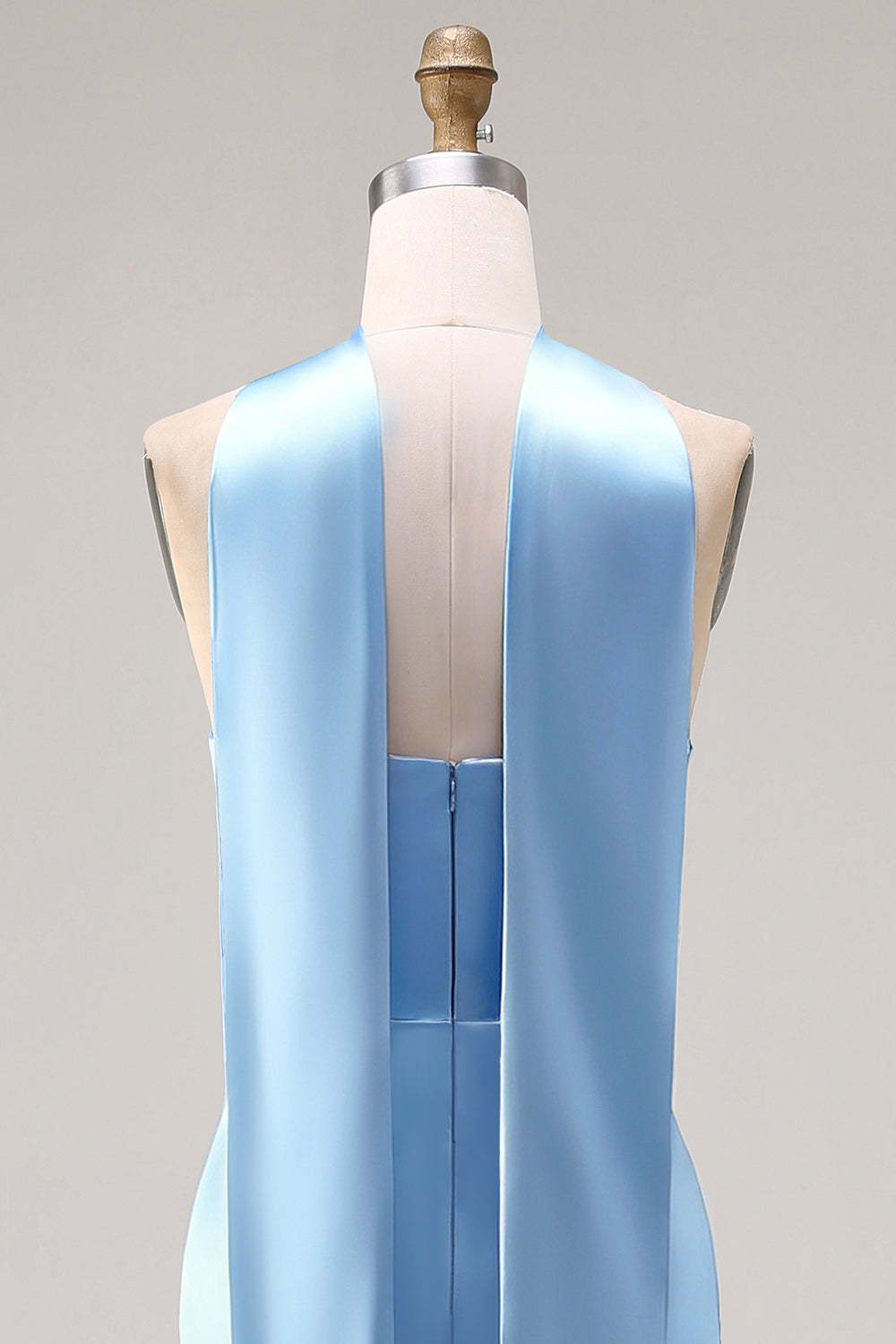 Steel Blue Mermaid Strapless Maxi Bridesmaid Dress with Slit