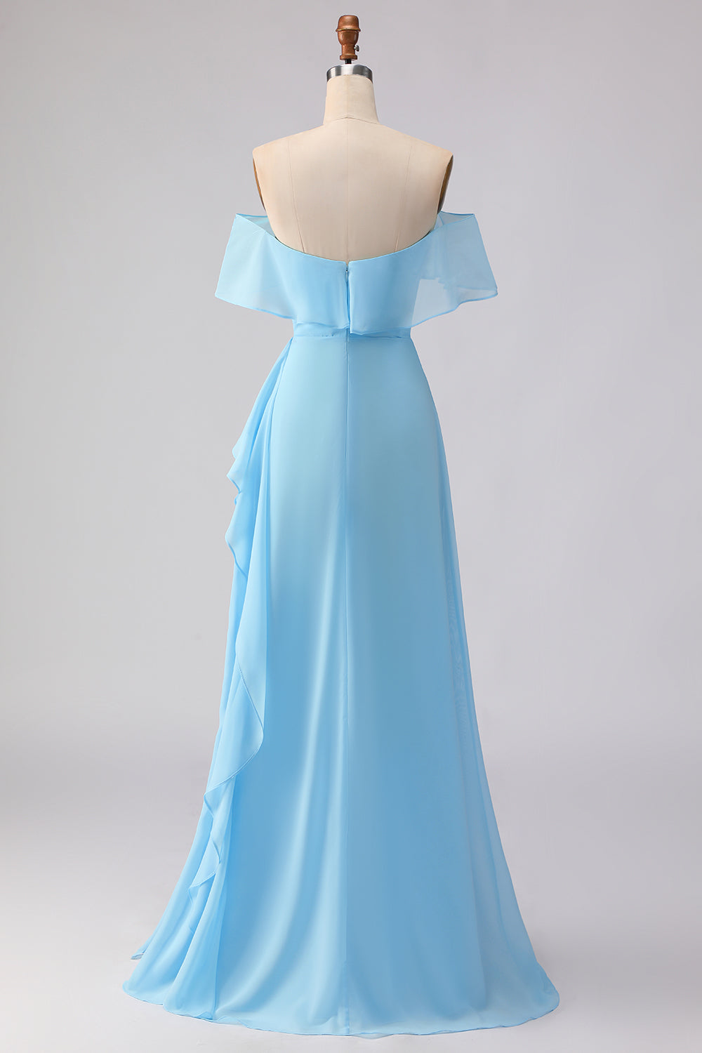 Chiffon A Line Sea Glass Chiffon Off the Shoulder Long Bridesmaid Dress