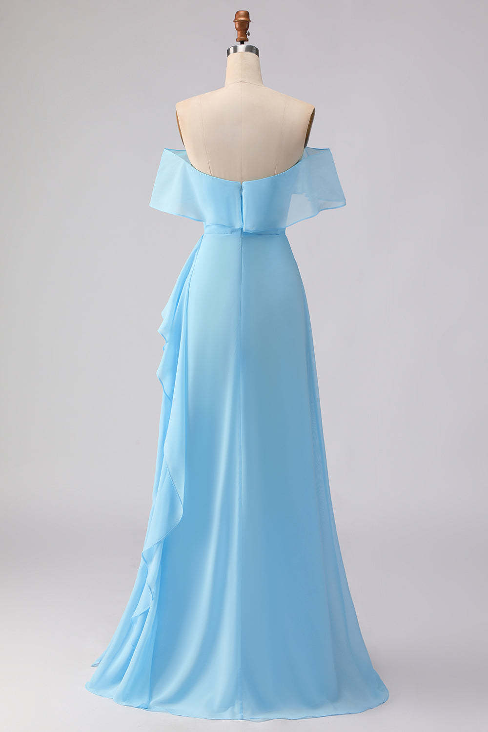 Chiffon A Line Sea Glass Chiffon Off the Shoulder Long Bridesmaid Dress