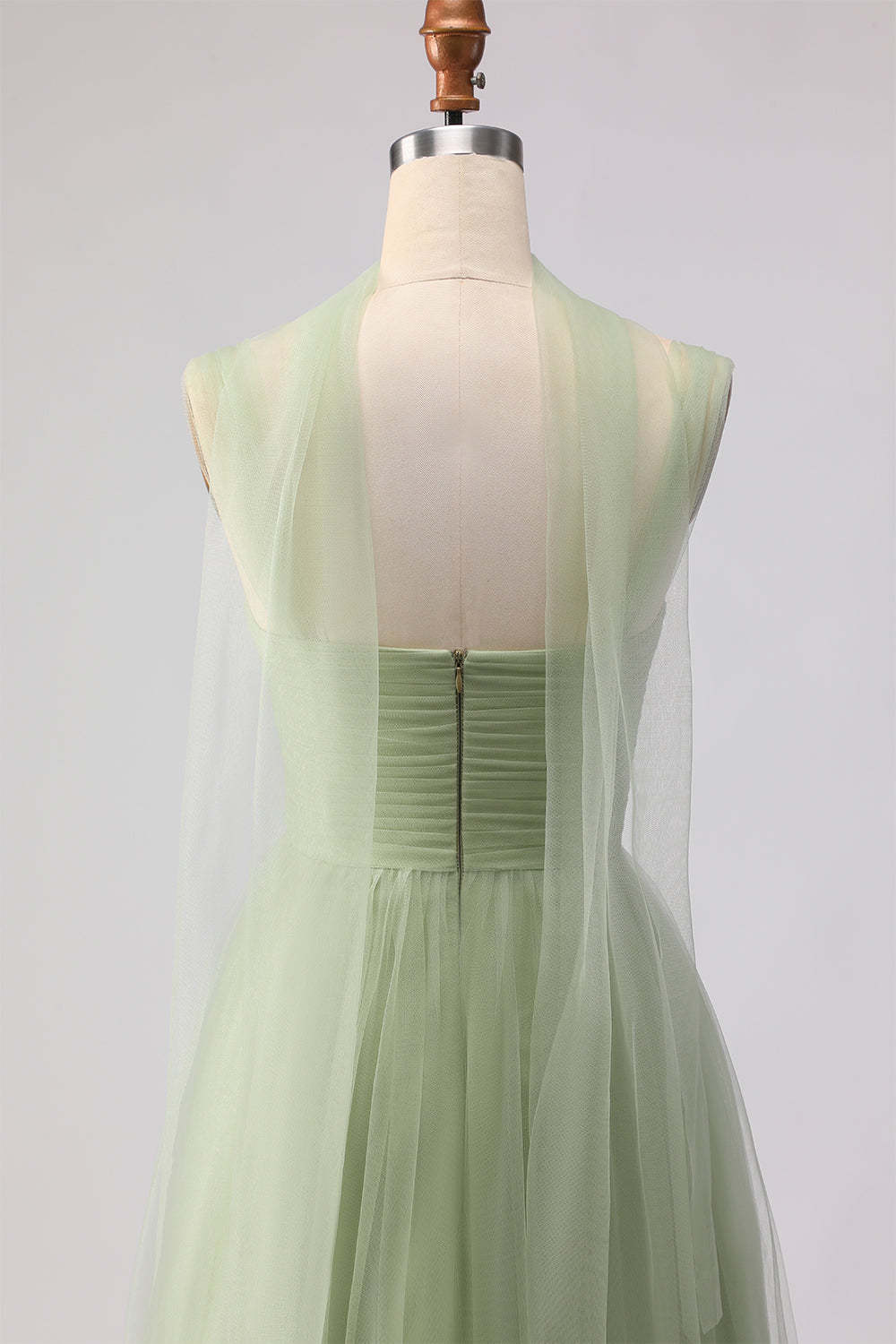 Dusty Sage Tulle Spaghetti Straps Tiered Maxi Bridesmaid Dress