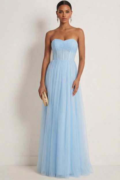 Leely Women Sea Glass A Line Corset A Line Maxi Bridesmaid Dress Chiffon Sweetheart Backless Sleeveless Wedding Guest Dress