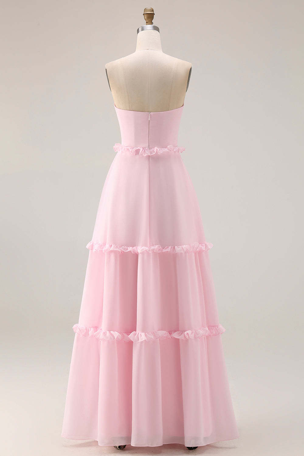 Blush Pink Chiffon Strapless A Line Long Bridesmaid Dress with Slit