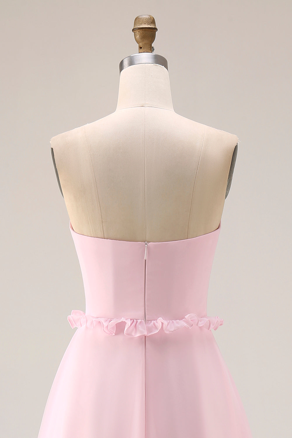 Blush Pink Chiffon Strapless A Line Long Bridesmaid Dress with Slit